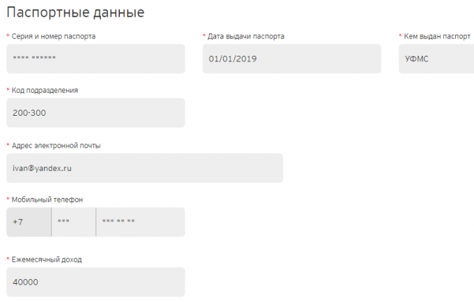 Предоставление данных паспорта