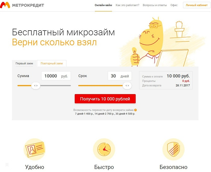 выбор формы займа в МКК Метрокредит